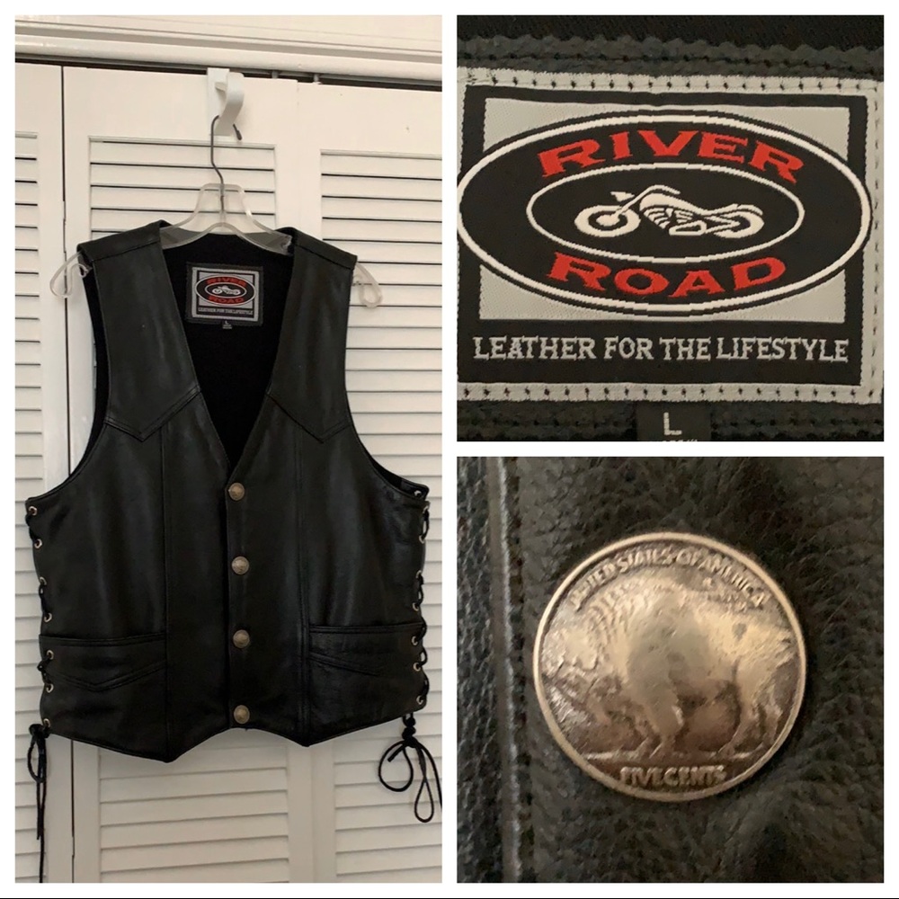 River Road Leather Biker Vest Size L